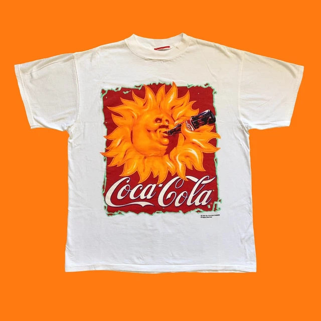 RARE VINTAGE 1995 Coca Cola, Coke Drinking Sun Graphic Advertising T
