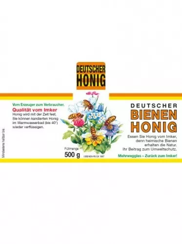 Honig-Etikett Blüten, 500g, 100 Stück, nassklebend, Honigglas-Etikett