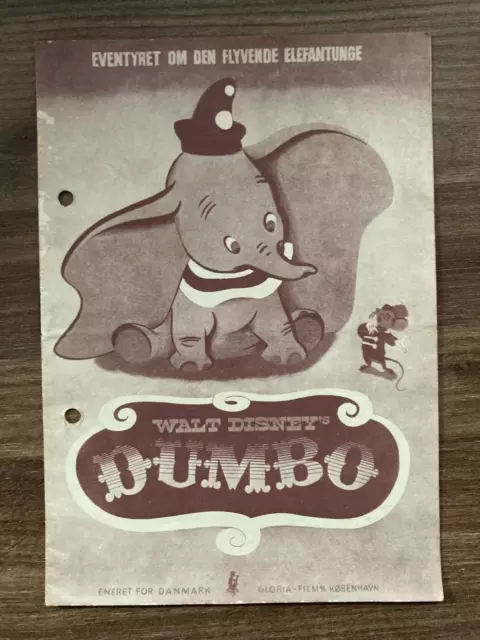 Dumbo Walt Disney Sterling Holloway Edward Brophy 1941 Danish Movie Program