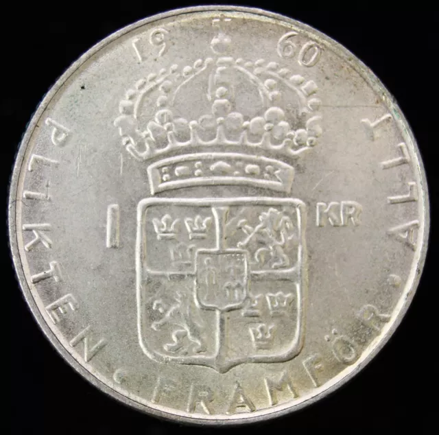 1960 SWEDEN SILVER 1 KRONA - UNC World Coin - KING GUSTAF VI. - HLK Coins