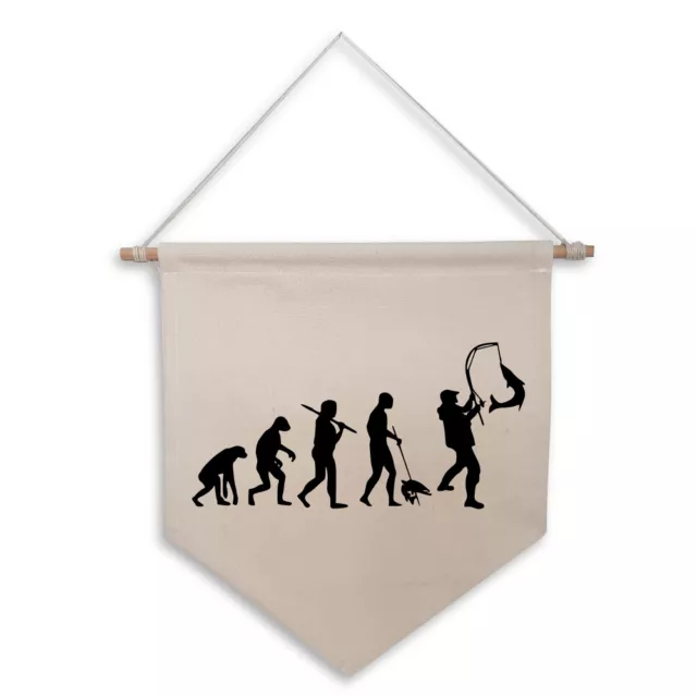 Divertente Evolution of The Fisherman Bandiera da Parete Naturale Pescatore Pesca Blu...