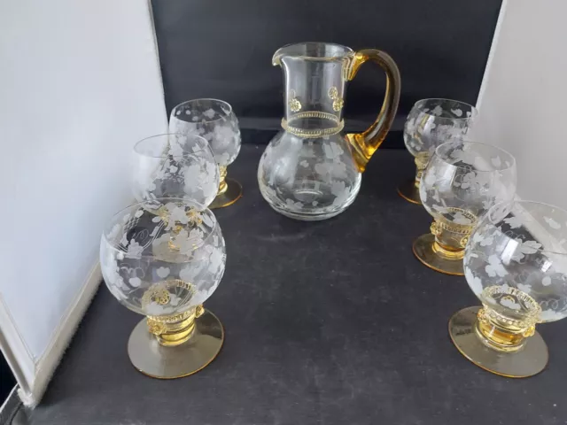 Theresienthal ~Bravia Glass ~6 X Small Wine Glasses + Jug~Vines & Grape Design