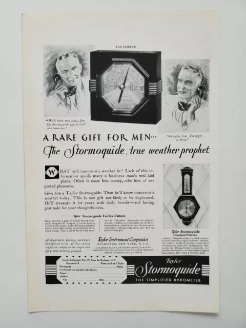 Taylor Stormoguide Weather Prophet  Ad 1931 Barometer Vintage Magazine Print