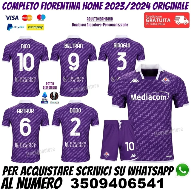 Maglia Ufficiale Fiorentina 2024/25 &ndash; Kappa &ndash; Versione Adulto/bambino &ndash; Numero 9 Beltran &ndash; Viola