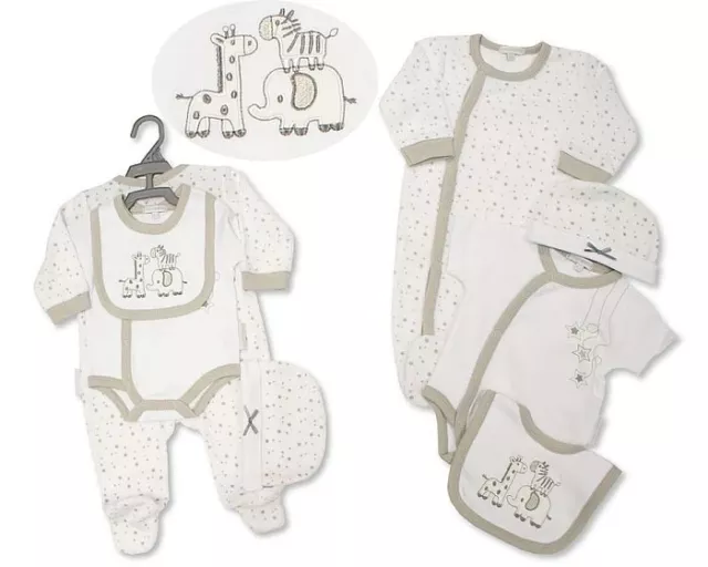 Baby Sleepsuit Set Animals & Stars Set 4 Piece Clothes Gift Layette Neutral 0-9M