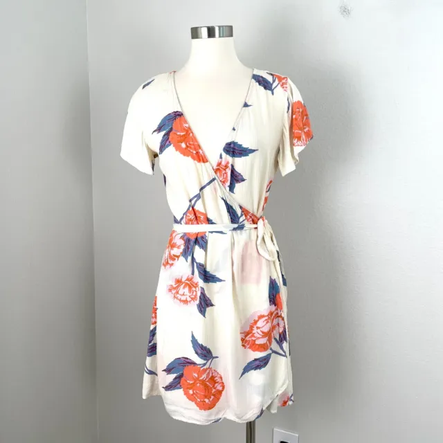 Billabong Womens Medium Hold Me Tight Floral Wrap Summer Dress Short Sleeve