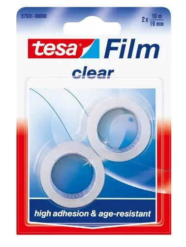 Tesa Film Clear N.2 Rolls Tape Adhesive Clear High Hold 10mtx19mm