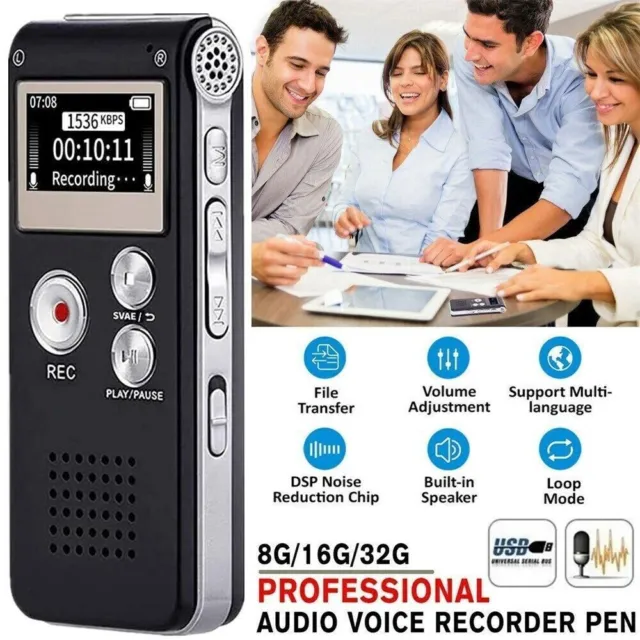 Grabadora de voz digital dictófono de audio MP3 mini grabadora espía micrófono 16G