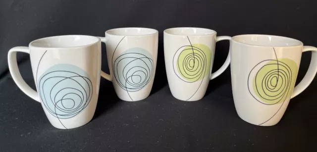 Set of 4 Corelle SCRIBBLE DOTS Coffee Cups Teacups Mugs 12 Oz.