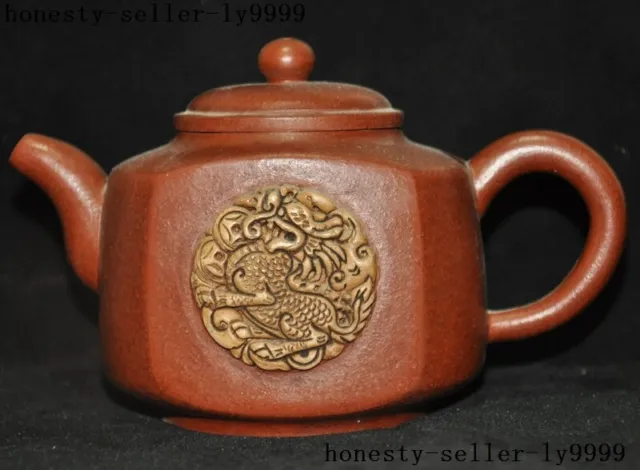 chinese Yixing zisha pottery auspicious Dragon and phoenix statue Tea Pot