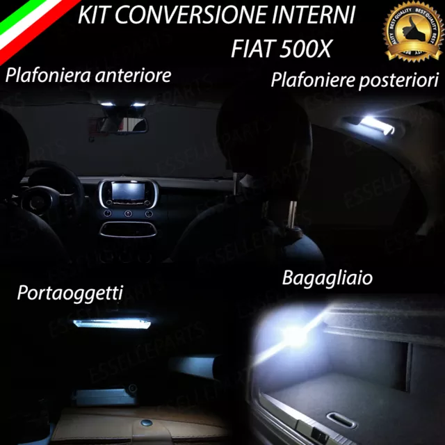 Kit Full Led Interni Fiat 500X Plafoniera Ant+Post+Portaoggetti+Bagagliaio 6000K
