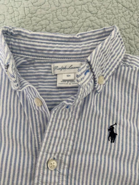 Polo Ralph Lauren Toddler Boys Button Down Shirt 18 Mos. Blue White Stripe
