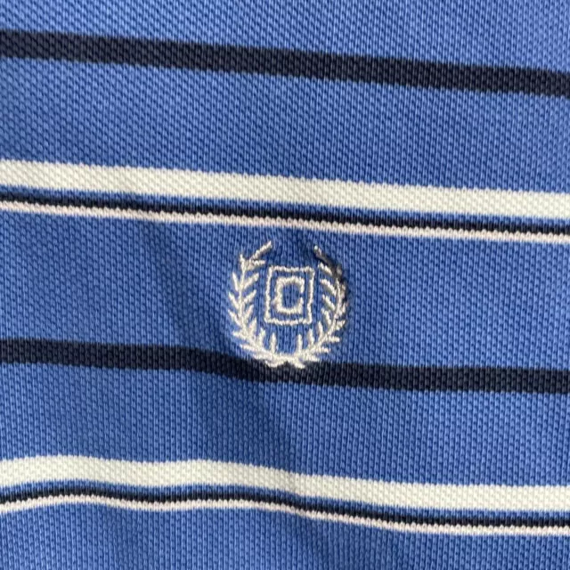 Chaps Polo Shirt Baby Blue Stripe Short Sleeve Mens XL Cotton Collar Crest 2