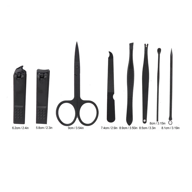 (Grey)8pcs Nail Clippers Manicure Tool Set Nail File Needle Kit With Case