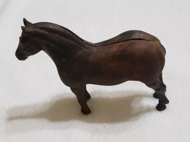 Vintage Cast Iron HORSE Coin Bank, Dark Brown, 4.25" T x 5.25" L **READ