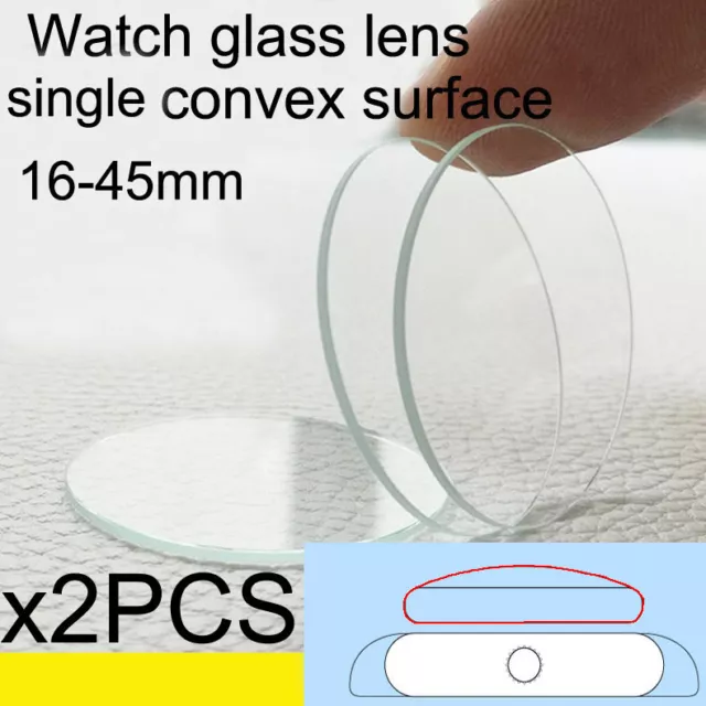 2PCS Single Convex Clear Lens Glass Watch Crystal Dial Glass 16-45mm Mirror Part