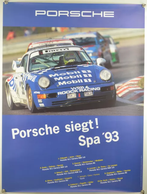 schönes Plakat Poster Porsche 911 Carrera RSR 3.8 Sieg in Spa 1993 101 x 76cm