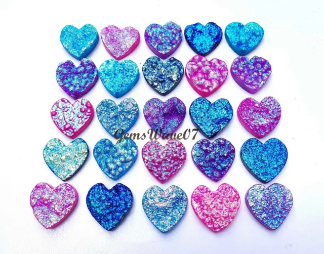Sky Blue Titanium Druzy Agate Carved Heart Shape Cabochon Gemstone 29-30 mm