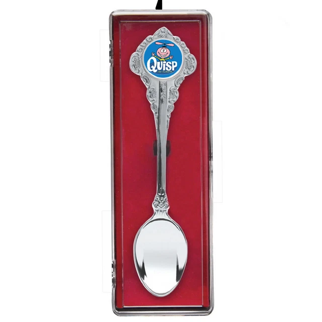 Quisp Cereal Spoon Collectors Souvenir with hanging display case