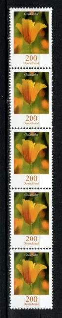 Bund Freimarke Mi. Nr. 2568 Blumen 200 Cent Goldmohn 5er Rollenmarken Postfrisch