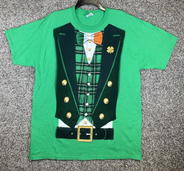 Lucky St Patrick's Day Shirt Mens XL Green  Leprechaun Irish Vest Bowtie