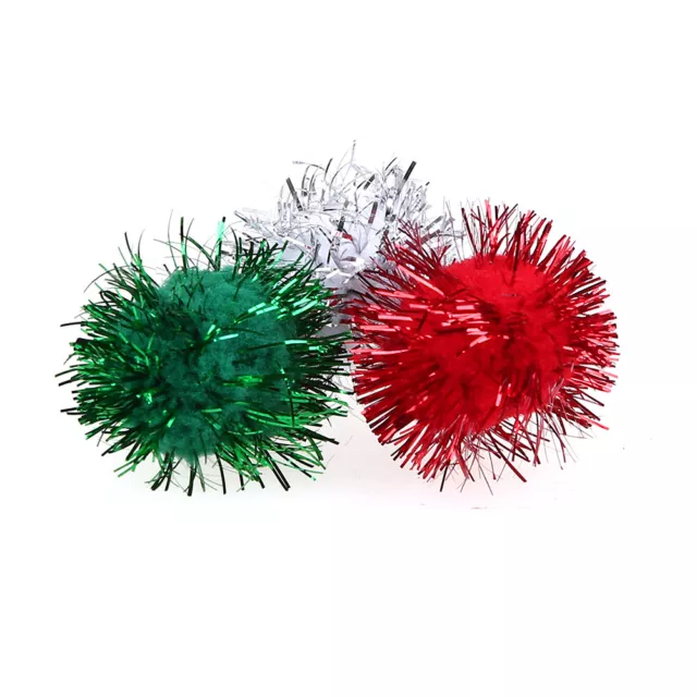 3Pcs Tinsel Glitter Pompom Balls Cat Kitten Chase Toys Pom Pom Colourful 3.5Cm