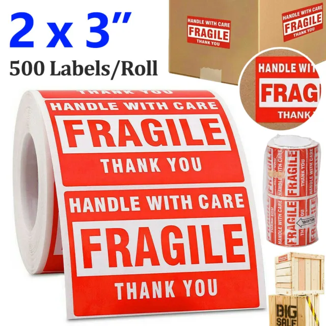 500PCS Fragile Handle With Care Thank You Label Self Adhesive Sticker 76mmx50mm