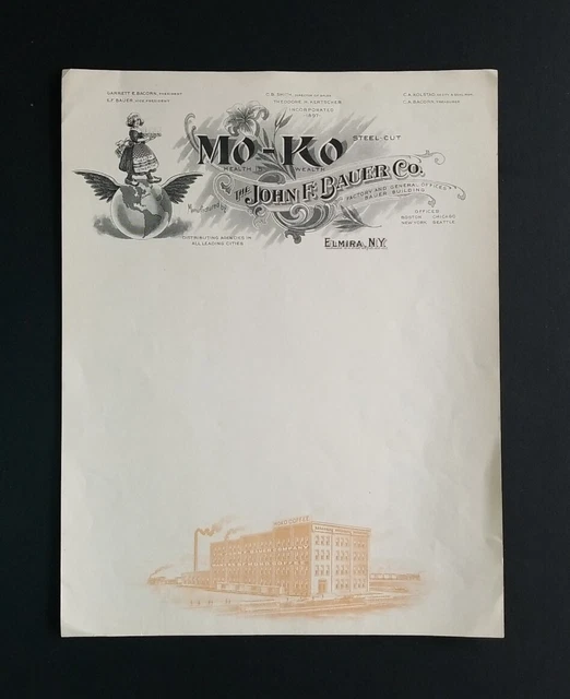 Antique John F Bauer Co Letterhead ~ MO-KO Steel-Cut Health Is Wealth ~ New York