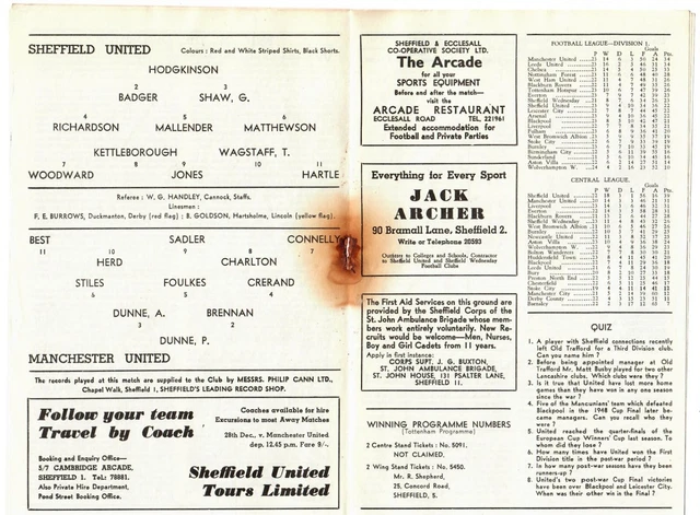 SHEFFIELD UNITED V Manchester United 196465 Division One Football