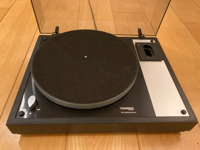 Thorens TD160B MkII Turntable (no tone arm), Black with lid, 1980s, Working