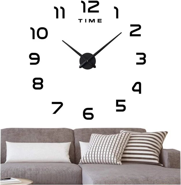 FAS1 Grande Horloge Murale Moderne DIY Big Montre Art Stickers 3D Miroir Effet H