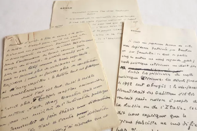 Lot 3 documents manuscrits Anatole de Monzie (1876-1947) Homme politique
