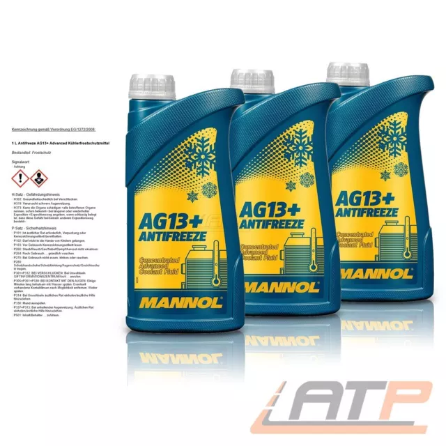 MANNOL 3x 1 L LITER ANTIFREEZE AG13+ ADVANCED KÜHLERFROSTSCHUTZMITTEL GELB