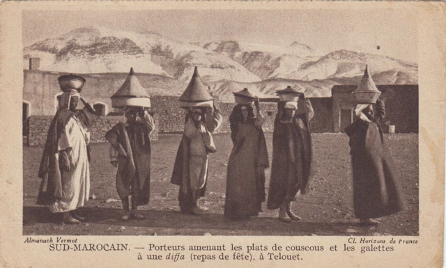 Carte postale ancienne MAROC MOROCCO scènes et types couscous pour diffa TELOUET