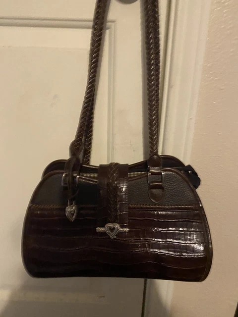 New Brighton Leather Handbag Purse Tote Croc Embossed Black Brown Bucket Bag