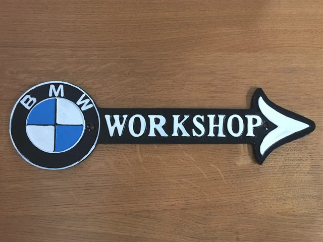 BMW Workshop Sign Repro 42cm Cast Iron Garage Advertising Plaque Man Cave I ONLY