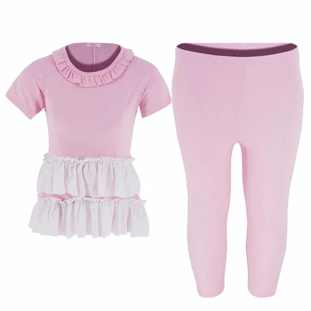 Girls Kids Lounge Set Peplum Back Ruffle 2 Piece Lounge Wear Set UK 2 - 12 Years