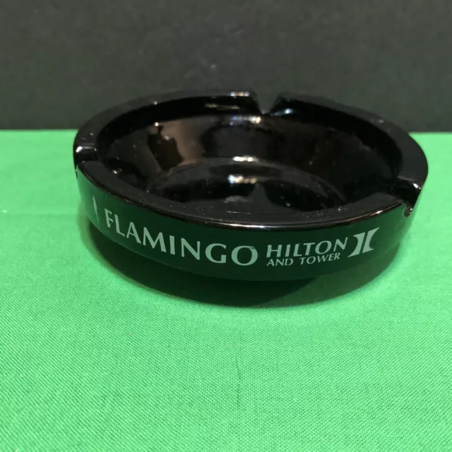 Flamingo Hilton and Tower Casino Black Glass Ashtray vintage Hotel Las Vegas