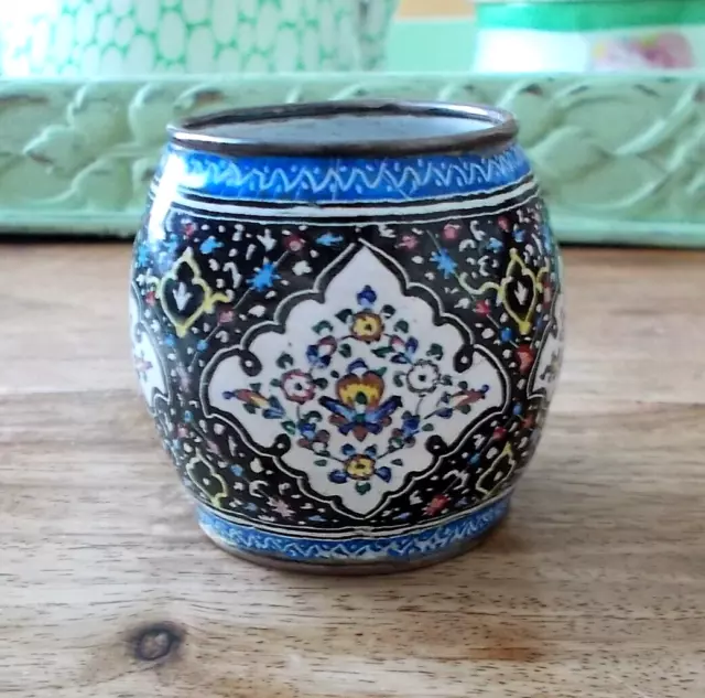 REDUCED* Antique Vintage Persian Enamel Napkin Ring Holder Black Blue Floral