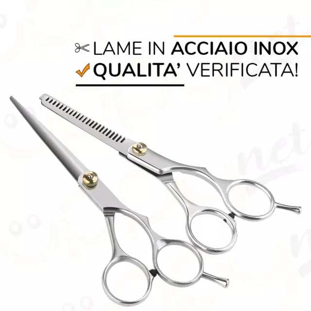 Set 2 Forbici Professionali Capelli per Sfoltire Dentata Liscia Parrucchiere