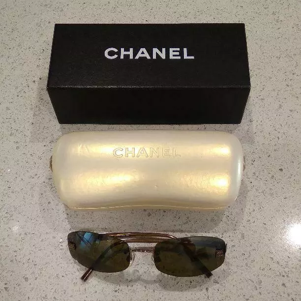 AUTH CHANEL CC Logo Rimless Sunglasses Dark Brown Used from Japan