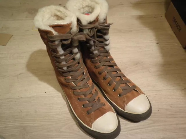 CONVERSE ALL STAR Alte Caviglia Pelle E Pelliccia 42 Uk 8 5 Ottime