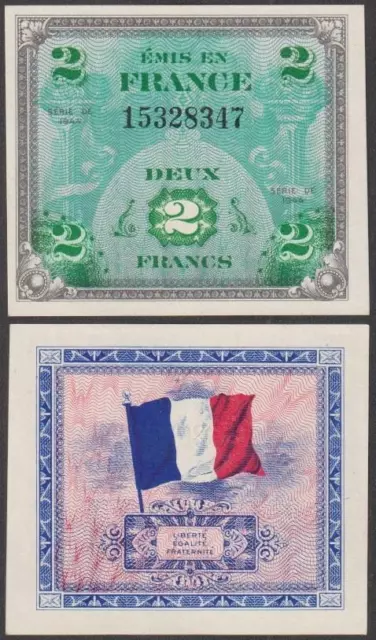 France - WWII Allied Military Currency, 2 Francs, 1944, UNC, P-114