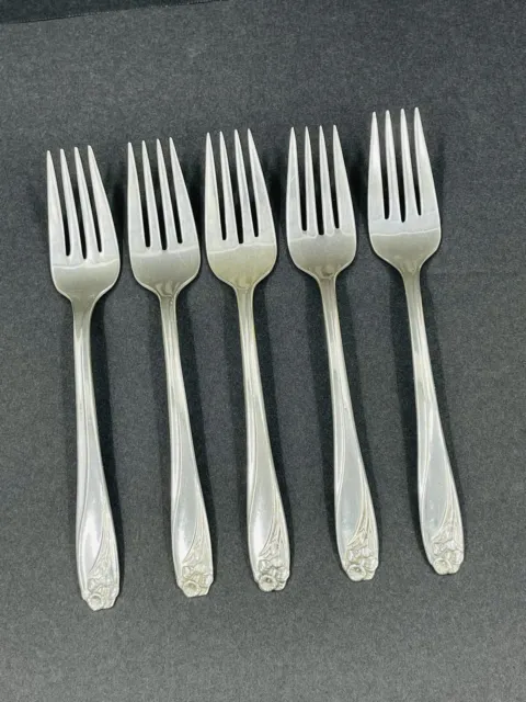 1847 Rogers Bros DAFFODIL 6 3/4” Salad Fork (IS Plate) 1950s Flatware SET OF 5