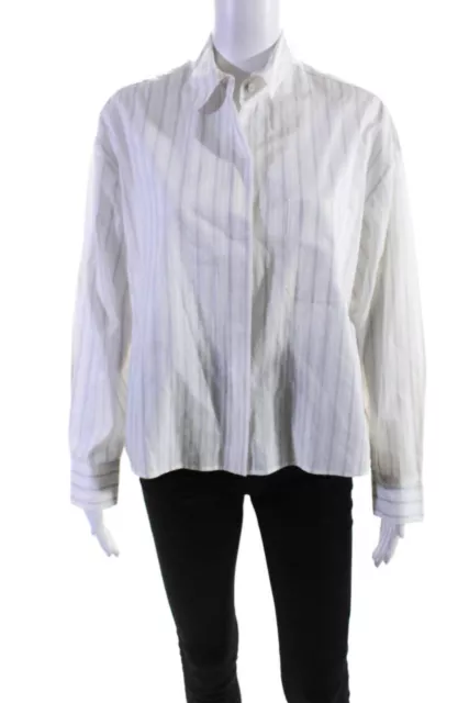 Vince Womens White Cotton Striped Long Sleeve Button Down Blouse Top Size S