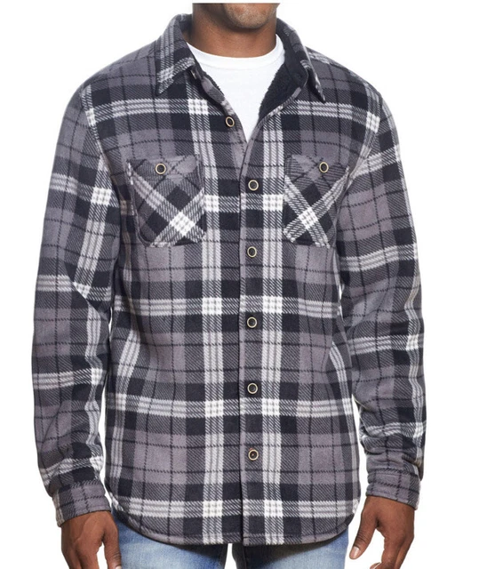 Weatherproof flannel Shirt Jacket, Polar Fleece Mens XXL Grey Plaid NEW