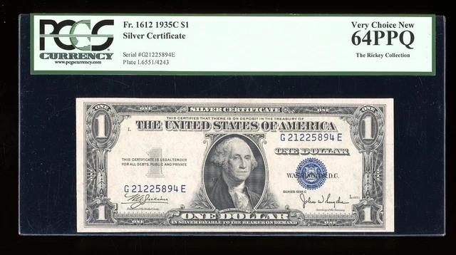 DBR 1935-C $1 Silver Fr. 1612 GE Block PCGS 64 PPQ Serial G21225894E