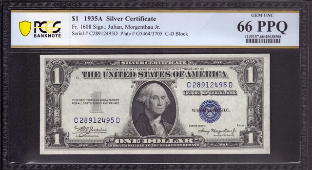 1935 A $1 Silver Certificate Note Fr.1608 Cd Block Pcgs B  Gem Unc 66 Epq (995D)
