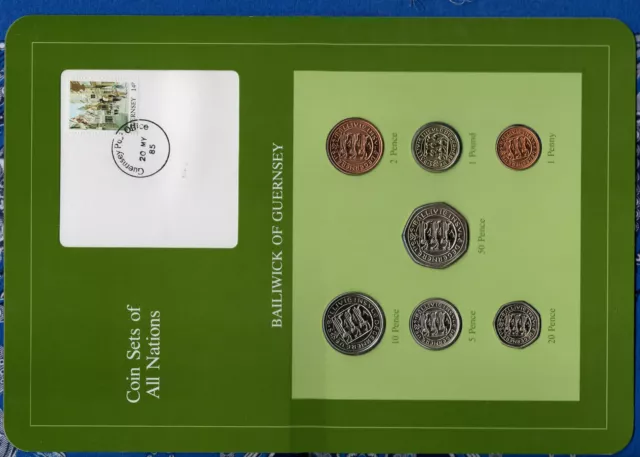 Coin Sets of All Nations Guernsey w/card 1979-1984 UNC £1 Lily 1981 20MY85