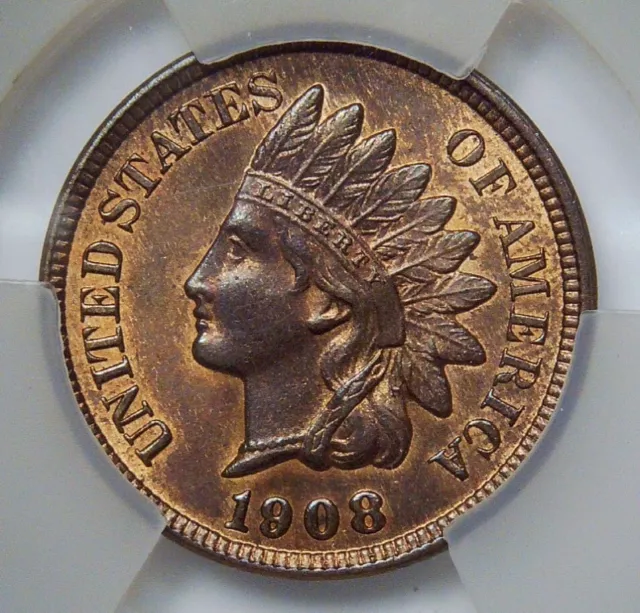 1908 Indian Head Cent 1c - MPD FS-301 S-4 Snow-4 - Scarce Variety - Unc Details